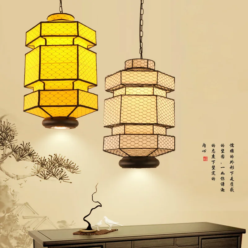 売却 中国風のシャンデリアレストランホテルフェイク古典的な六角形のシープスキン提灯中国風の鍋レストラン Led ランプ