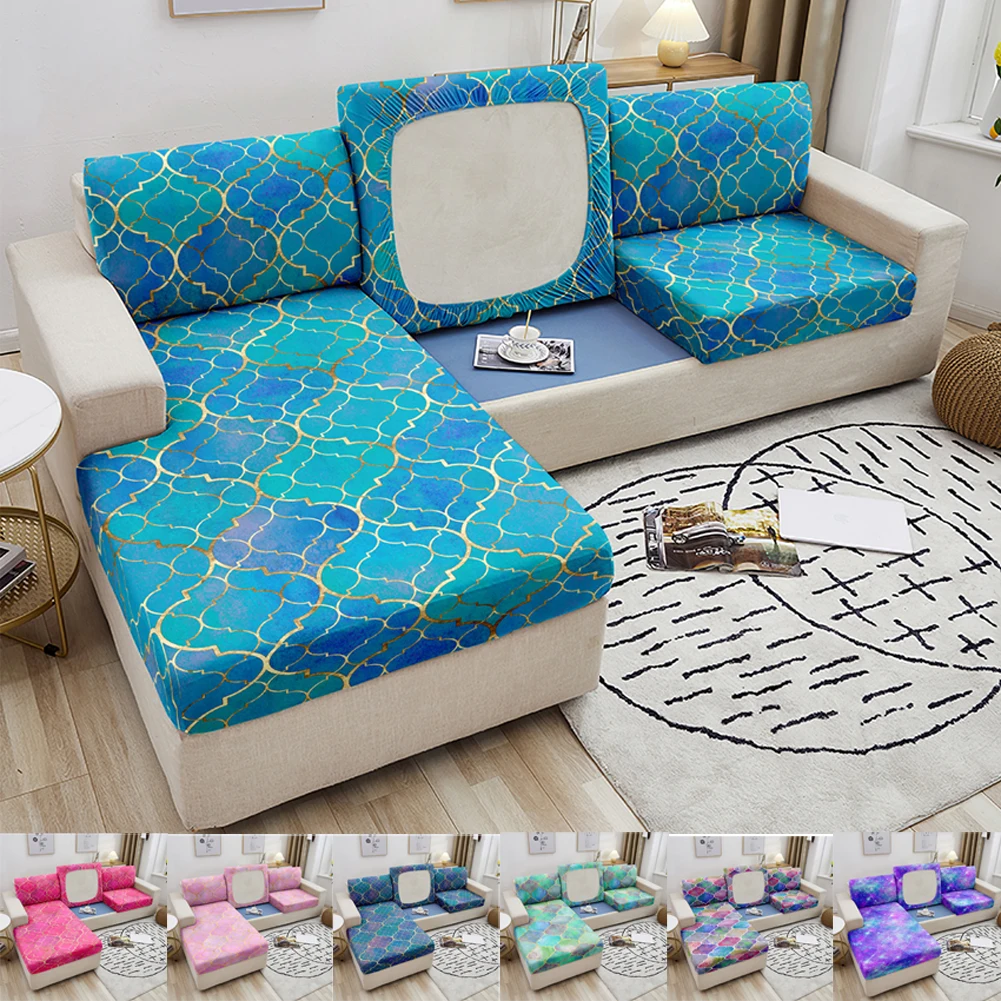 

3D Geometric Elastic Sofa Seat Cushion Cover Stretch Seat Cushion Cover Gold Strip Couch Slipcover for Living Room Decoration