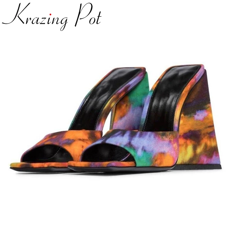 

Krazing Pot camouflage plus size peep toe super high mules slip on nightclub slingback party summer brand women outside slippers