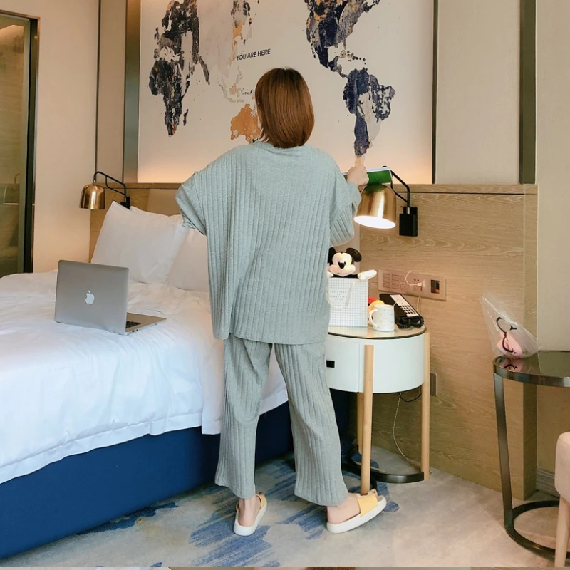 Disney Dumbo Cute Pijama Ladies Pajama Set Fashion Striped Sleepwear Home Suits Loose Soft Homewear Top and Sheer Pants Suit