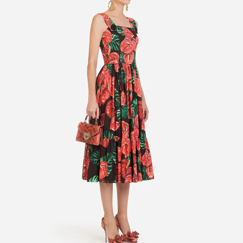 Женское платье комбинация без рукавов элегантное с цветочным принтом модель B861