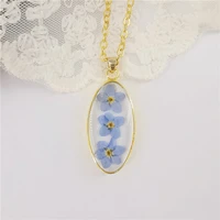 doreenbeads handmade oval geometry resin jewelry real flower necklace gold color fashion jewelry 45cm17 68 long 1 piece