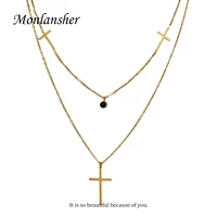 monlansher gold color minimalist metal chains cross necklace for women titanium steel unique statement necklaces jewelry gifts