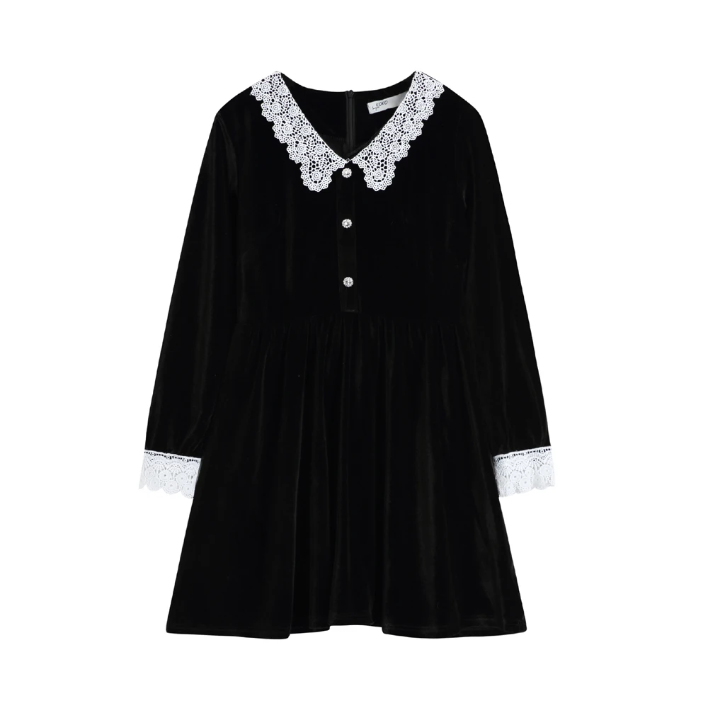 

Winter Inner Wear Skirt Women's Doll Collar Gold Velvet Black Dress French Retro Hepburn Style Annual Meeting Black Dress