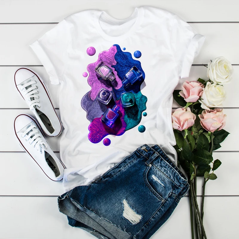 Женские Модные топы с 3d рисунком ногтей футболки футболка женская одежда