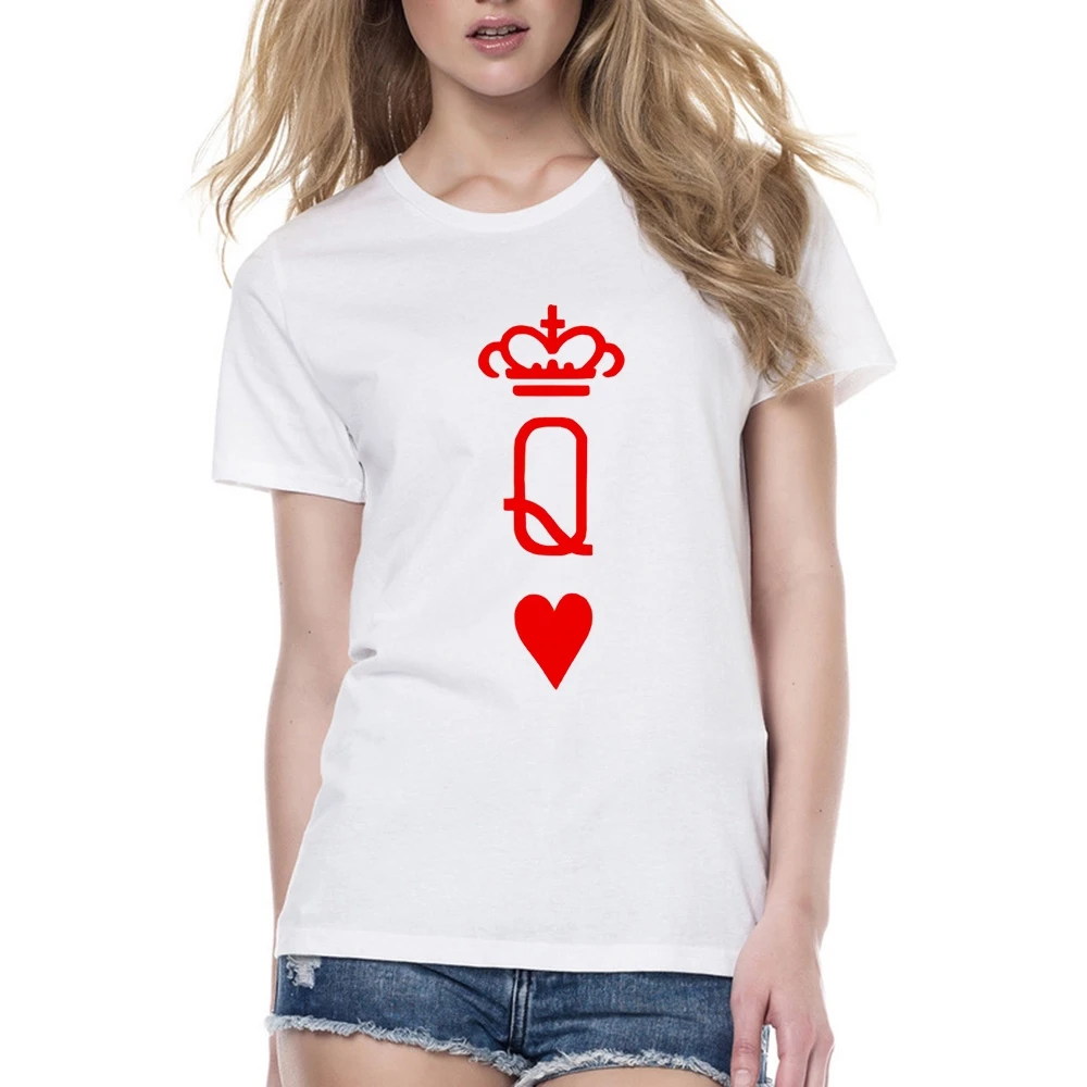 

New Valentine Shirts Woman Polyester King Queen Letter Print Couples T-shirt Man Tshirt Short Sleeve O Neck T-shirt TX5527