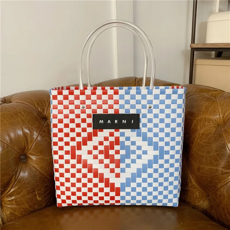 

2020 New Fashion Vacation Beach Bag High Portable Female Bags Portable Panelled Woven Vegetable Basket Bag Sac Tote Bags A Main