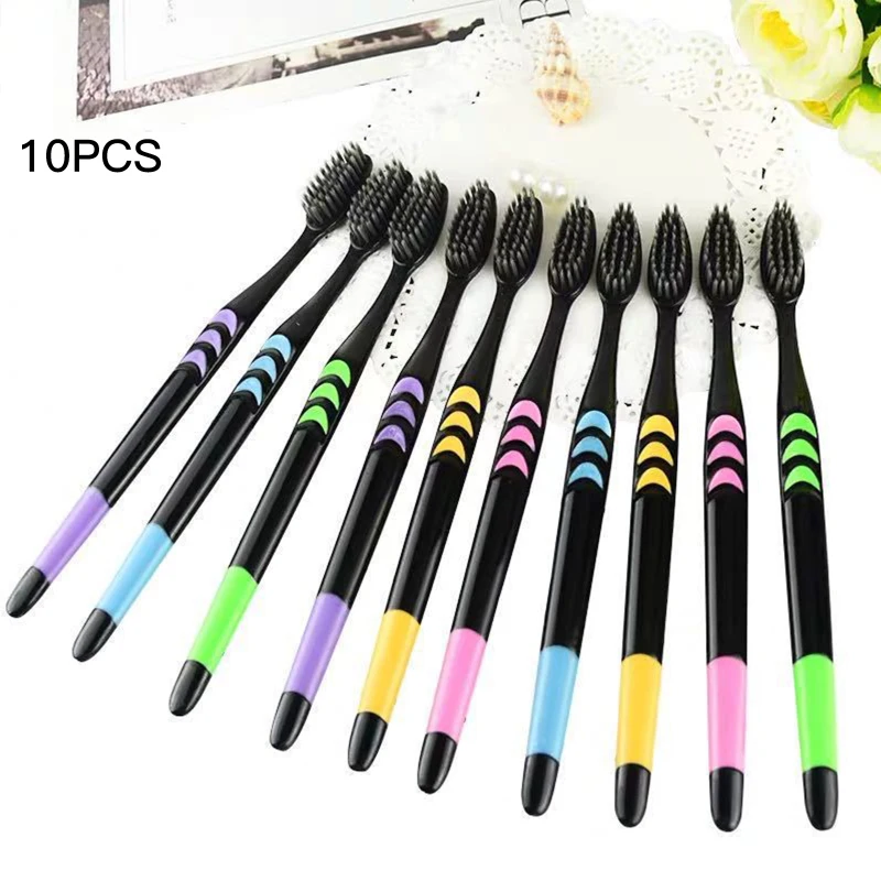 

10 шт. ультра мягкая бамбуковая зубная щетка с древесным углем зубная щетка для ежедневного ухода за полостью рта щетина Экологически чистая...