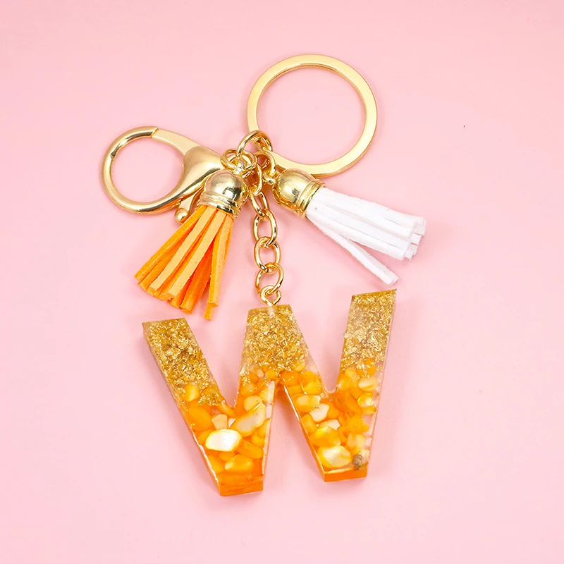 Модные оранжевые Брелоки для ключей с 26 инициалами женщин брелоки подвесками из