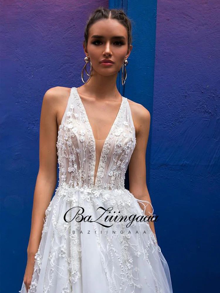 

BAZIIINGAAA Simple Wedding Dress Lace Little Beading Strapless Dress Luxury WeddingGowns Bridal Can Be Washed Bride Dresses