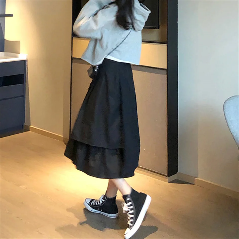 

Summer Elegant A-Line Skirt Office Lady High Waist Loose Mid Skirts Women Fashion Casual Asymmetrical All Match Skirt