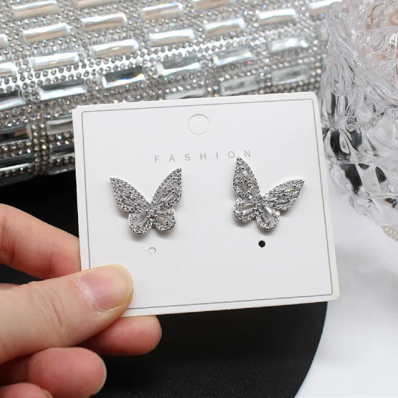 Блестящие боковые новые аксессуары циркониевые серьги гвоздики в форме бабочки