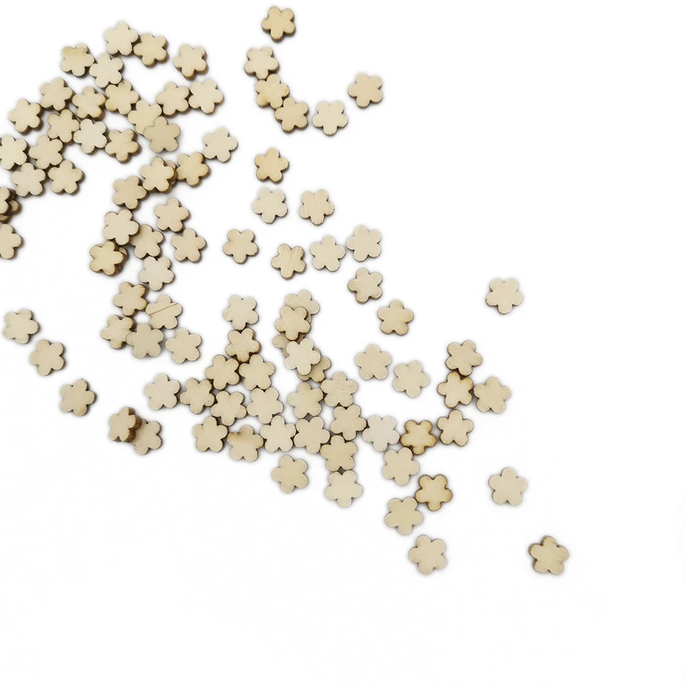 

100pcs 10mm Flower Shape Wood Flower for Scrapbooking Handmade DIY Carfts Wooden Embellishment Home Decor Ornament