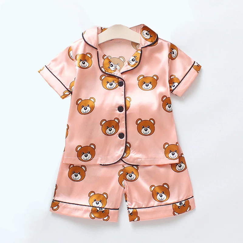 

Cute Bear Girls Pajamas Sets 2021 New Summer Kids Cartoon Casual Homewear Boys Pajamas Sets Baby Children Clothing 1 2 3 4 Years