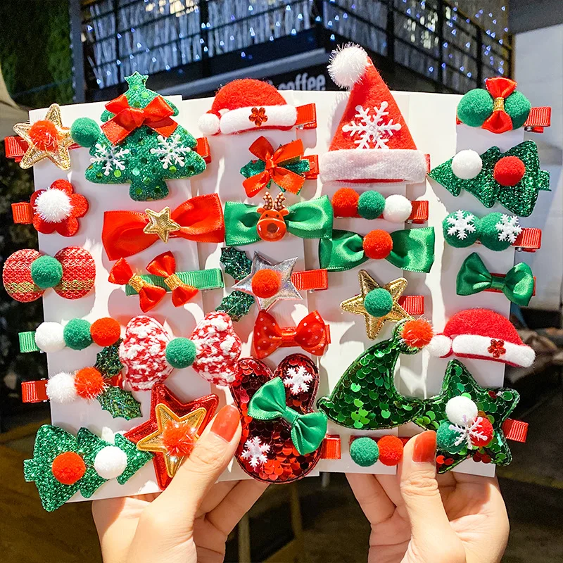

Christmas Hair Clip Set New Year Cute Girl Tree Bow Hairpin Santa Children Party Star Decorations Hair Accessories Cartoon Gift