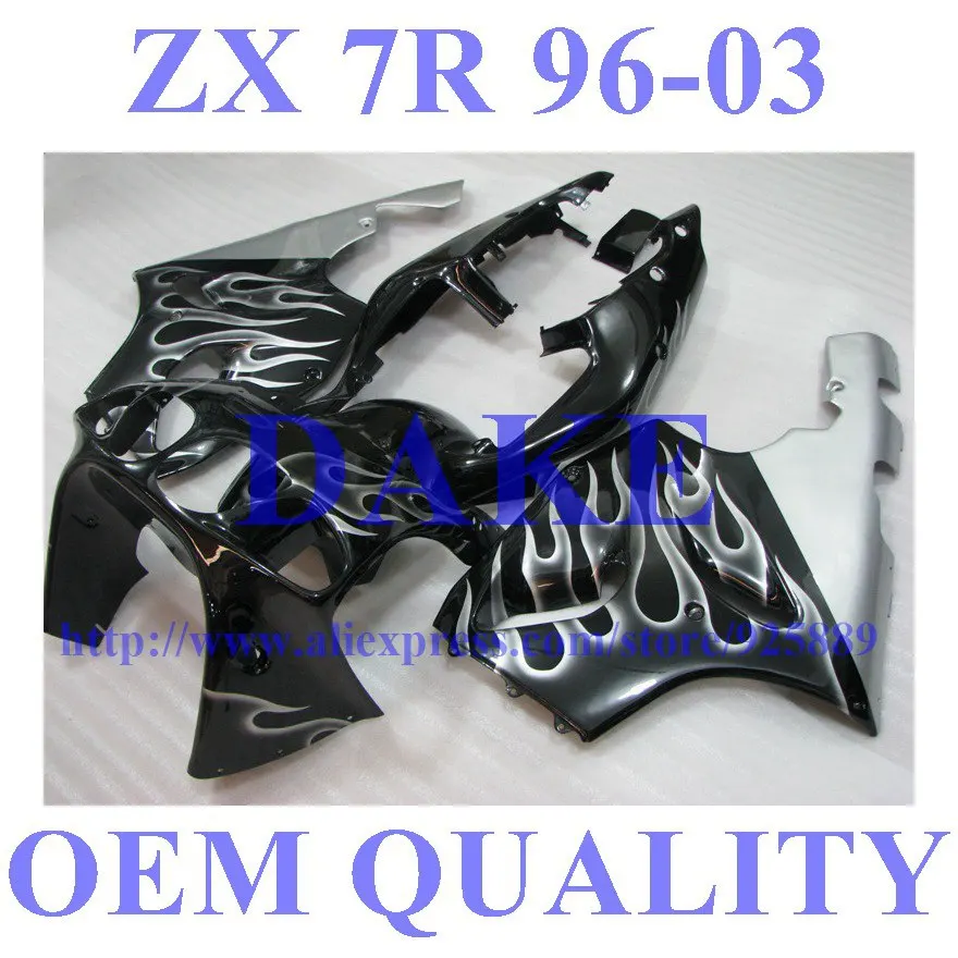 

silver flame black fairing kit For NINJA Painted ZX7R 96 97 98 99 00 01 02 03 ZX 7R #z5rr ZX-7R 1996 1997 1998 2003 body