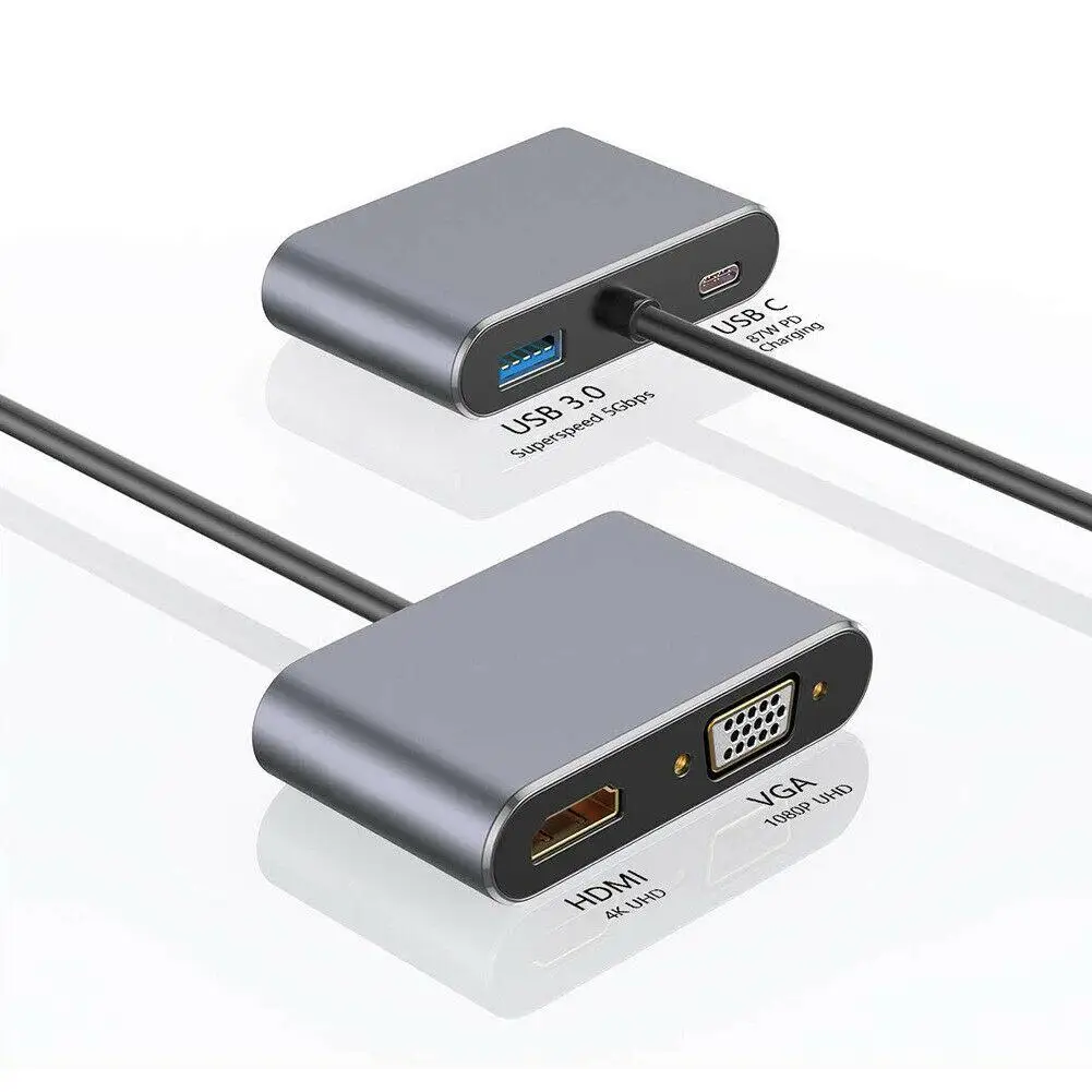 4-в-1 Аудио Видео адаптер USB Type-C к HDMI 4K конвертер с + VGA PD USB3.0 интерфейс быстрое