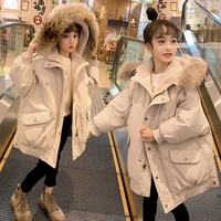 2021 new girls winter thick loose jacket hooded warm jacket 3 14 years old girls pure cotton parka mid length casual jacket