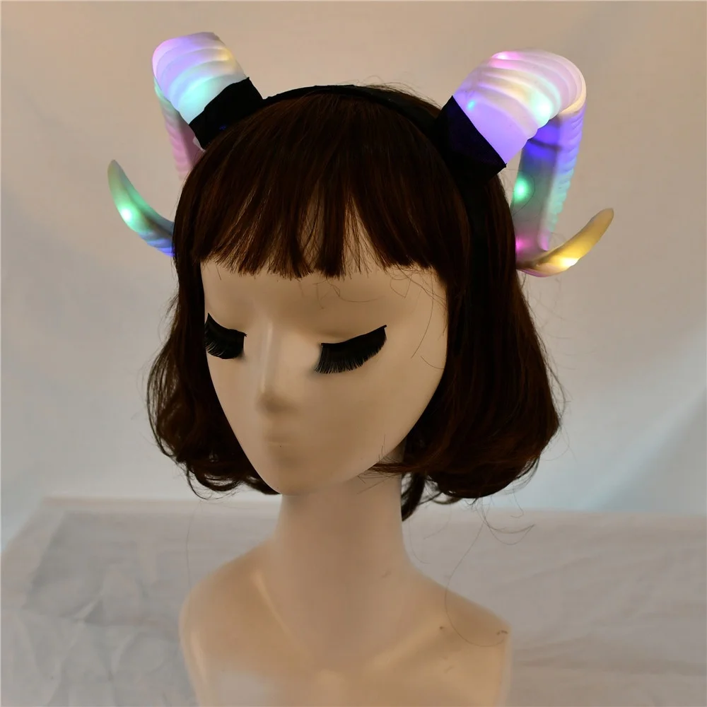 Светодиодный Блестящий головной убор Devil Horns Gothic Ram ободок с рогом для женщин