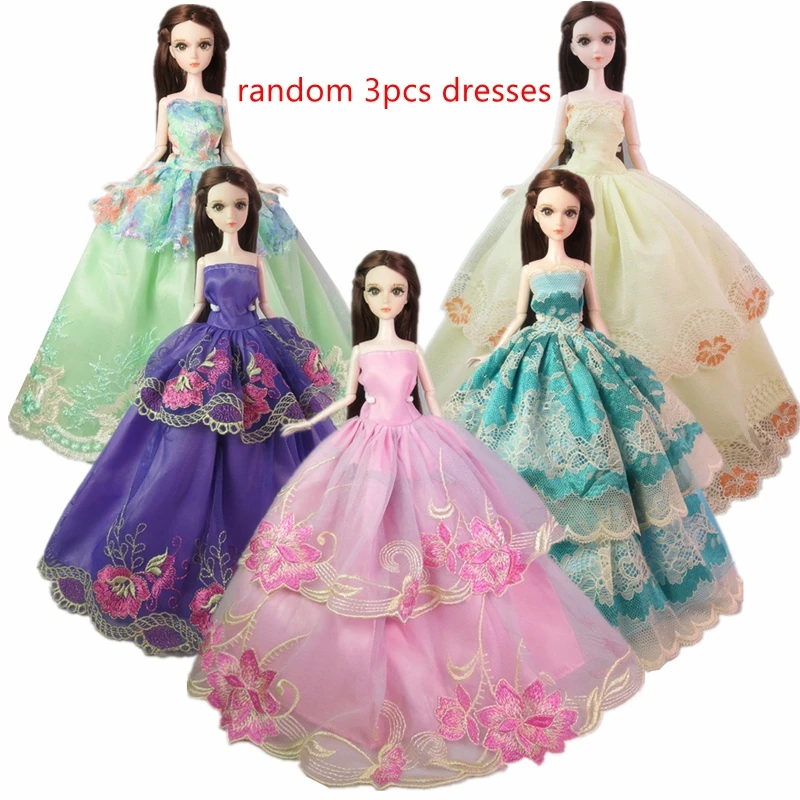 random 3pcs dress4 Белое модное свадебное платье для куклы Барби большие Вечерние платья Бальные Vestidoes наряды кукла 1/6 аксессуары - Цвет: random 3pcs dress4