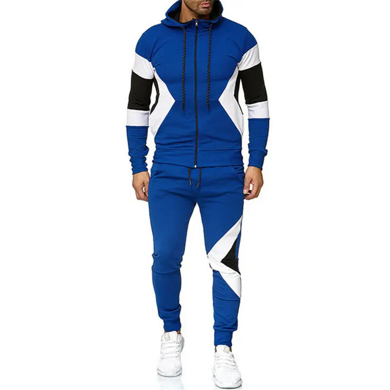 Men's Athletic Casual 2 Piece Tracksuit Pants Hooded Jacket Sweatsuit Sport Set