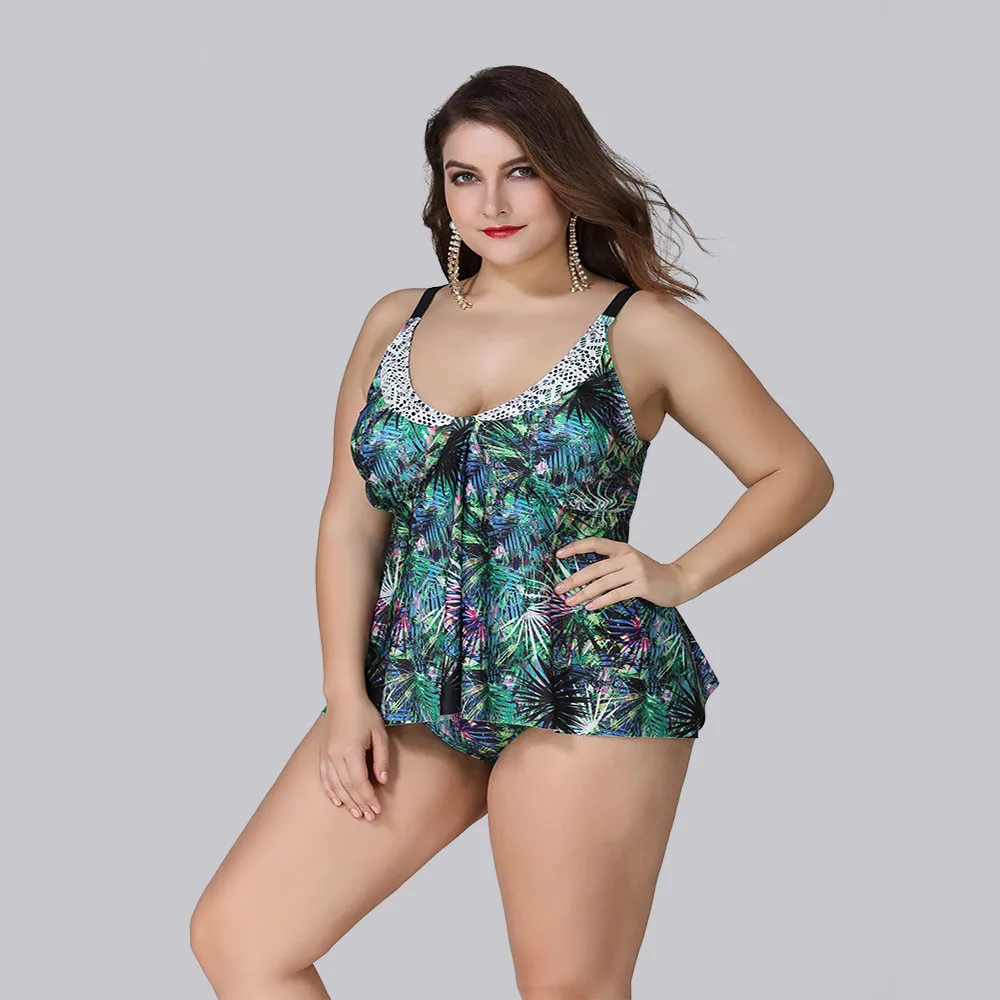 

Plus Size XL-5XL Two Pieces Suit Swimwear Tankini Set Skirt + Bikini Bottom Swimsuits Women 2021 Big Size Ladies Swimming Suits