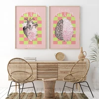 vintage floral anatomy print canvas painting pink floral heart brain club poster pastel wall art nordic hospital bed room decor