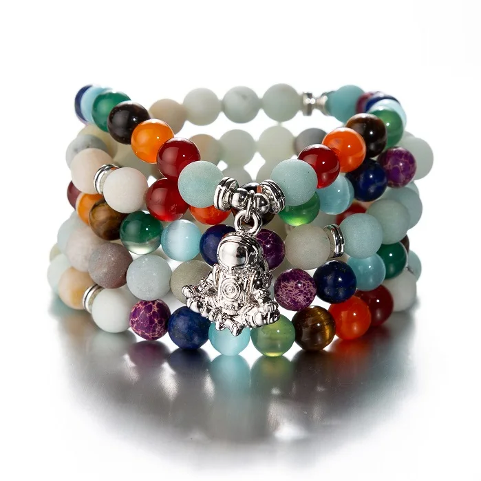 matte amazonite Женские 108 бусины, розовые камни, эластичные браслеты, Lotus OM, Будда, молитва, любовь, массивные ювелирные изделия - Окраска металла: matte amazonite