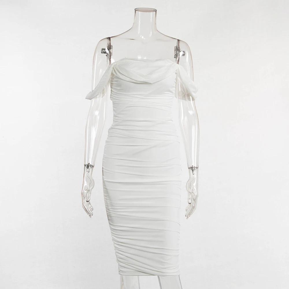 Сексуальное Двухслойное женское вечернее платье с открытыми плечами Белое