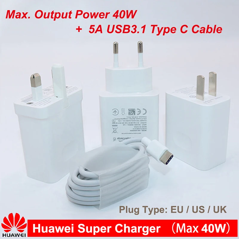 

Original HUAWEI SuperCharge 40W Quick Charger 10V 4A 5A Type-C Cable For P30 Pro Mate 10 20 30 Pro X RS P20 P10