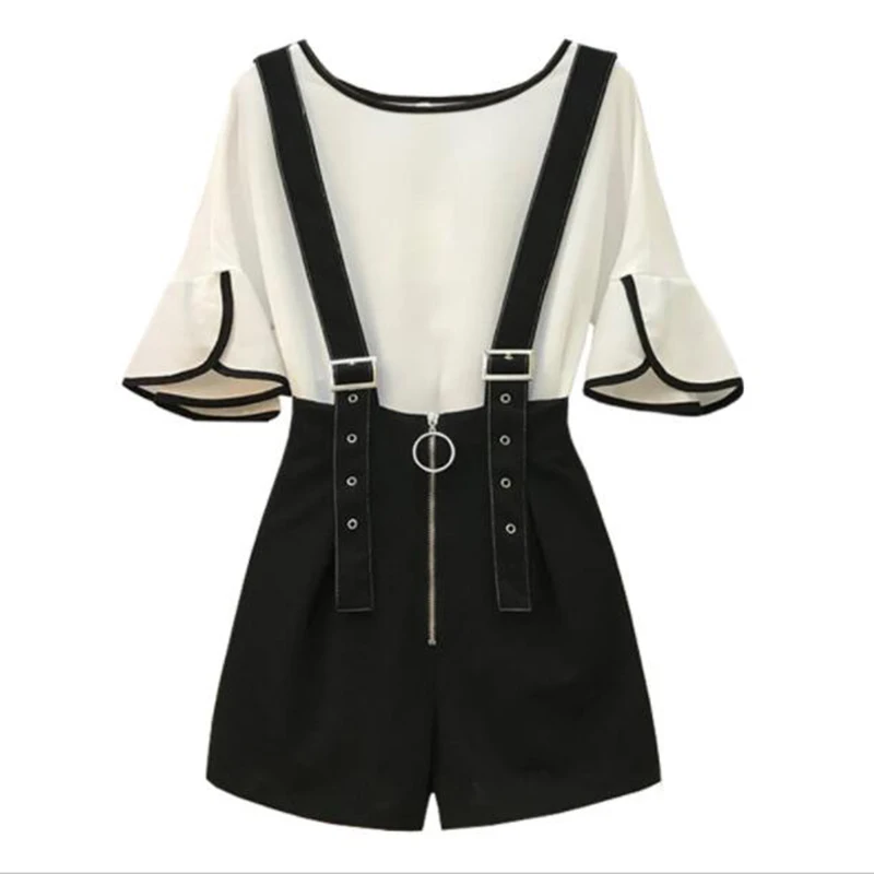 

Женский офисный комплект из двух предметов, повседневный топ с круглым вырезом и расклешенными рукавами и шорты на молнии, офисный комплект...