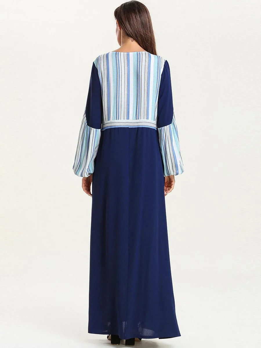 Платье женское Осеннее с длинным рукавом цветными полосками | Тематическая