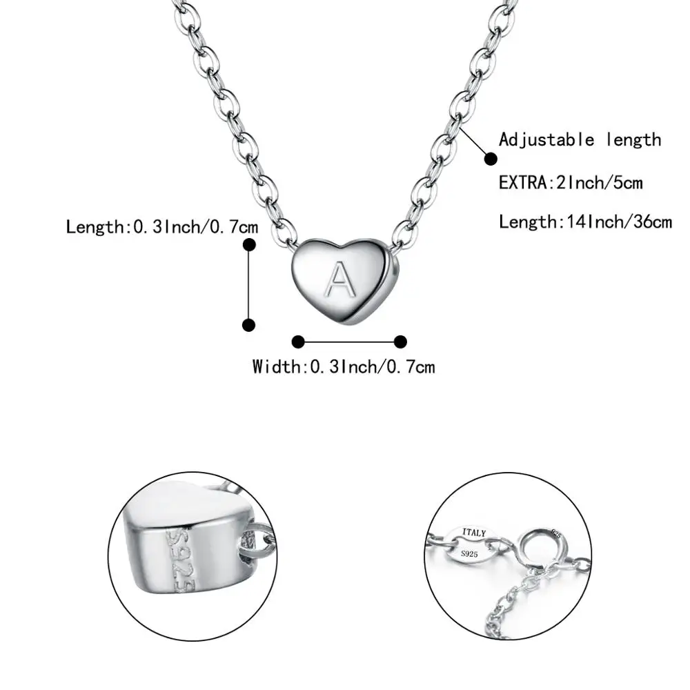 

925 Sterling Silver Heart Initial Necklace For Women Pendant Name Chain Jewelry Letter Alphabet A-Z Collier Femme Gift