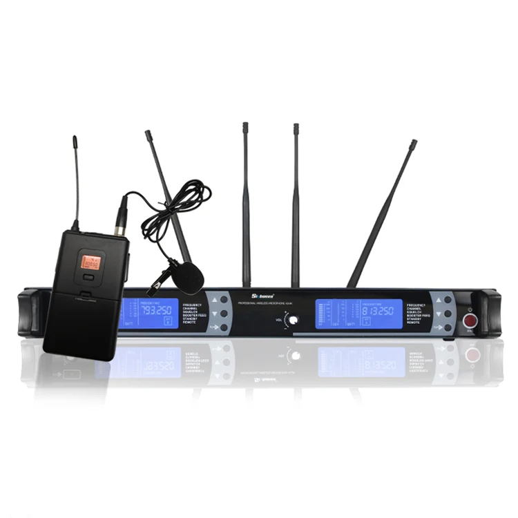 구매 Sinbosen-150x2 채널 무선 미니 타이 클립 온 마이크 무선 Lavalier 마이크, 벨트 팩 송신기 포함