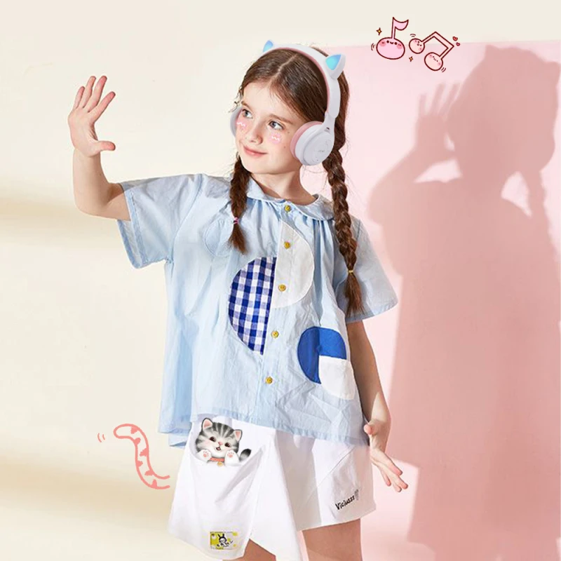 

Cat Ears Wireless Bluetooth Earphones Bass Stereo Bluetooth5.0 EDR colorful light headphones Headband Game Headset for Grils