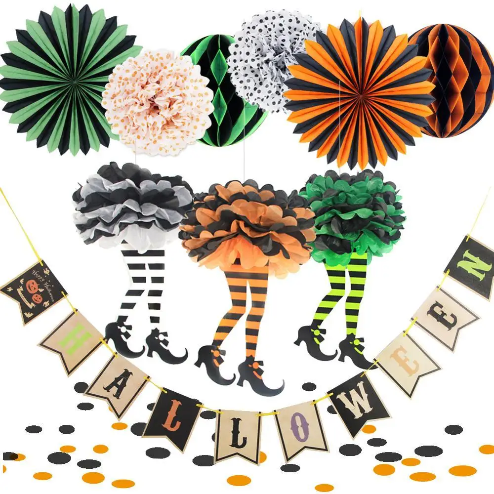 10 шт. набор украшений баннер Хэллоуина винтажные разные цвета бумажные вееры
