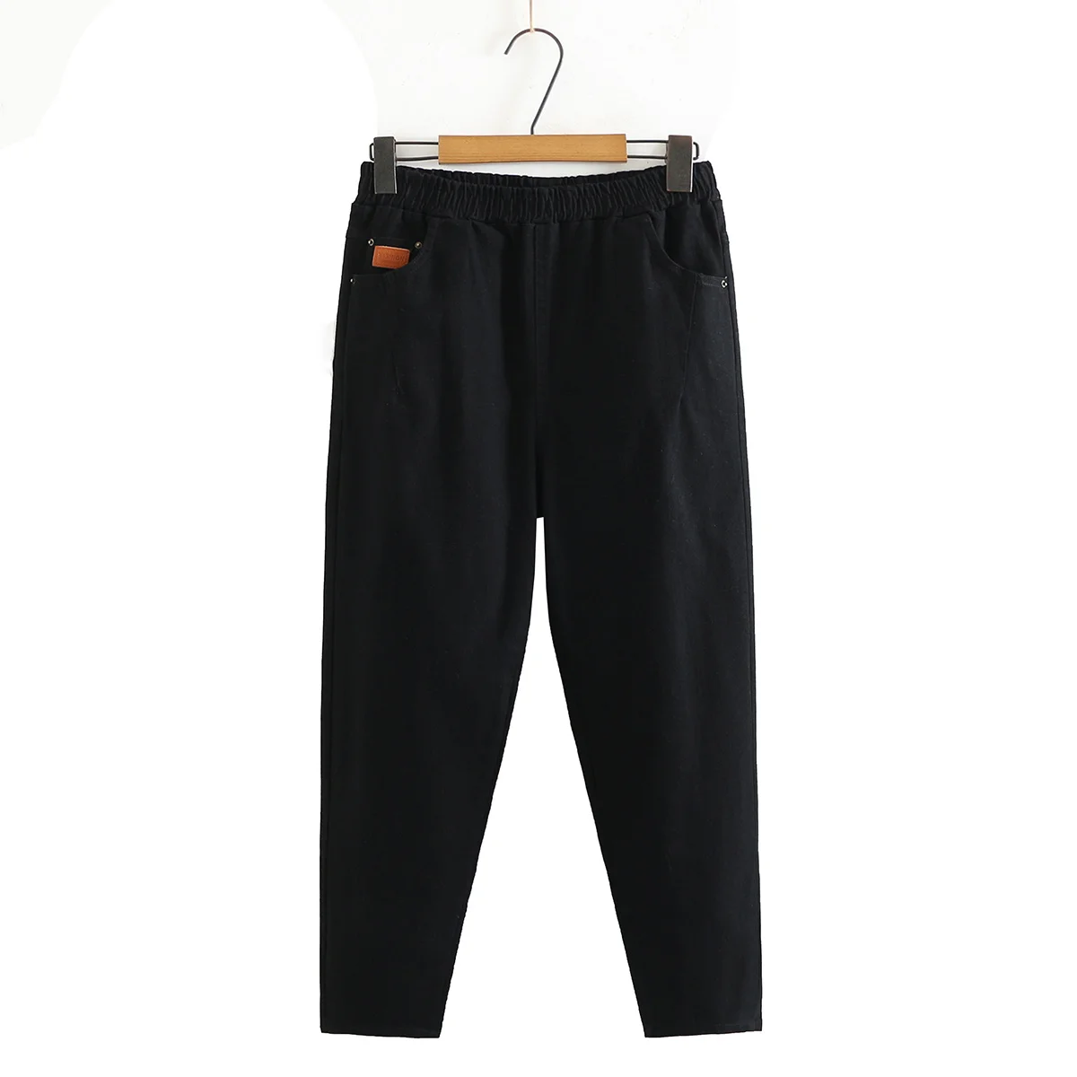 

Oversize pants 2021 autumn high waist pencil pants Casual black Beige cotton elastic waist pocket trousers women
