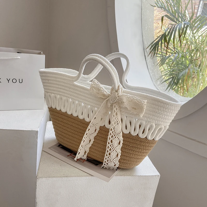 

Large Beach Woven Net Bags Women 2021 Summer Straw Handbags Shoulder Bag with Handle Hand-woven Big Purses Seaside Vacation Sac