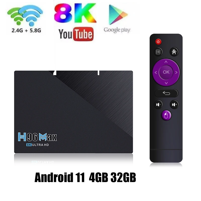 

Приставка Смарт-ТВ H96Max RK3566, 2,4/5,8 ГГц, Wi-Fi