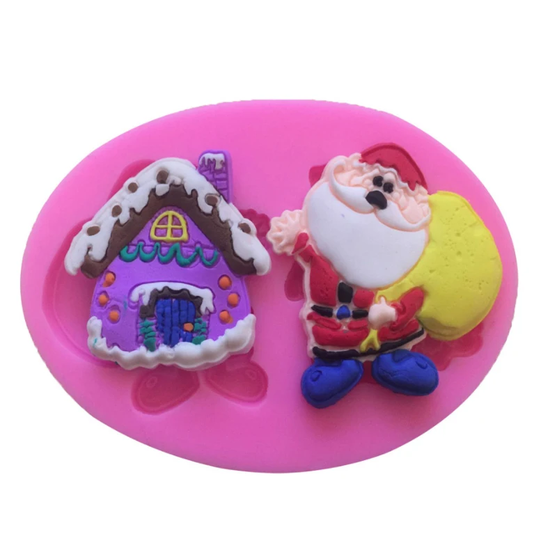 

Papai noel e casa de natal molde de bolo de silicone cupcake biscoito molde de sabão fondant bolo ferramenta de decoração diy co