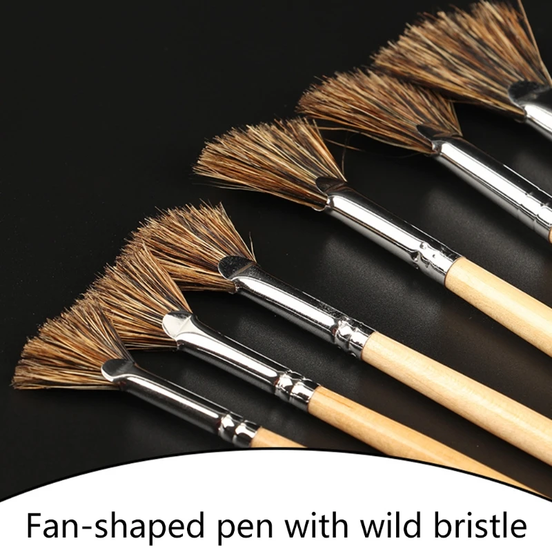 Ручка для рисования волос в форме веера из свиной щетины 6 шт. | Канцтовары офиса и