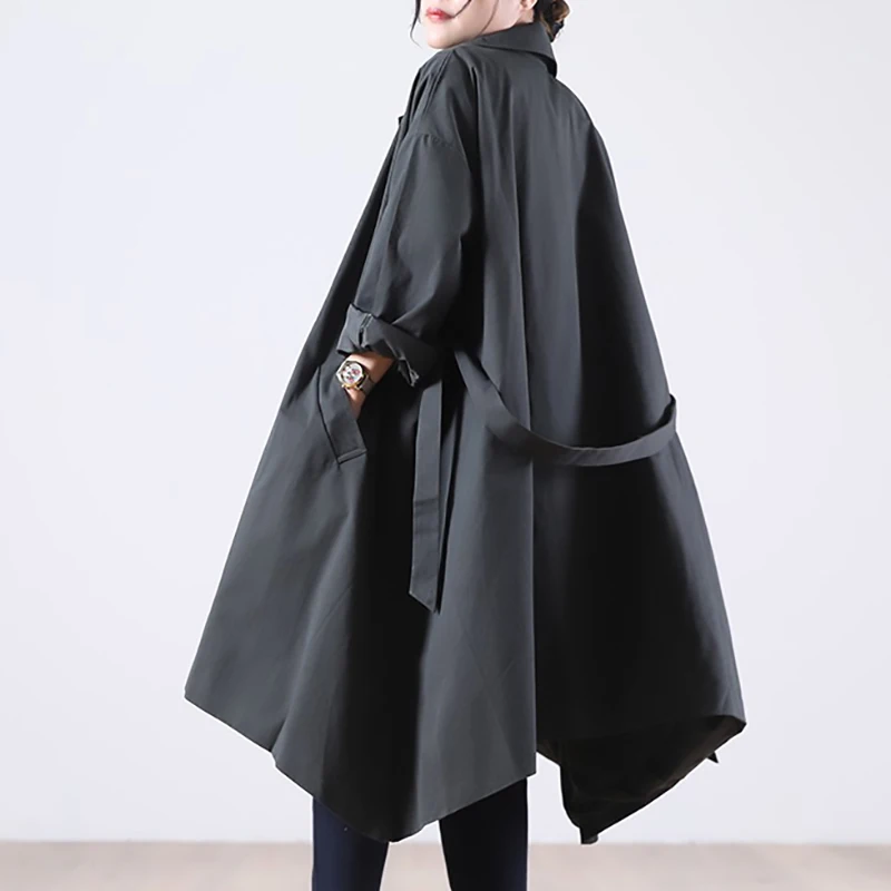 

SuperAen Autumn 2021 New Female Solid Loose Plus Size Notched Double-breasted Long Trench Coat Single Breasted Women Fashion