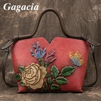 gagacia retro genuine leather women luxury handbags for woman large capacity floral shoulder bags 2021 ladies vintage female bag