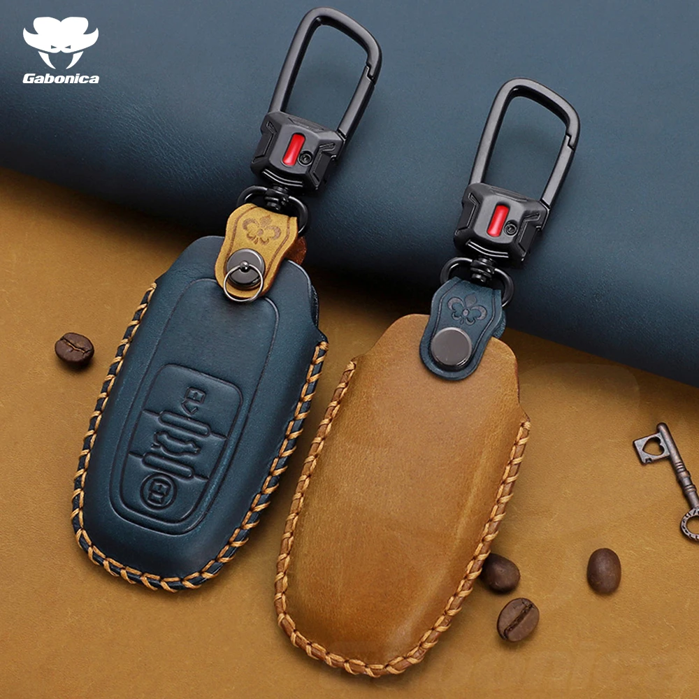 Leather Car Key Case For Audi A1 A3 A4 A5 A6 A7 A8 B9 Q5 Q7 R8 S5 S7 Q8 TT RS Remote Fob Shell Cover Protector Keyless Bag | Автомобили и