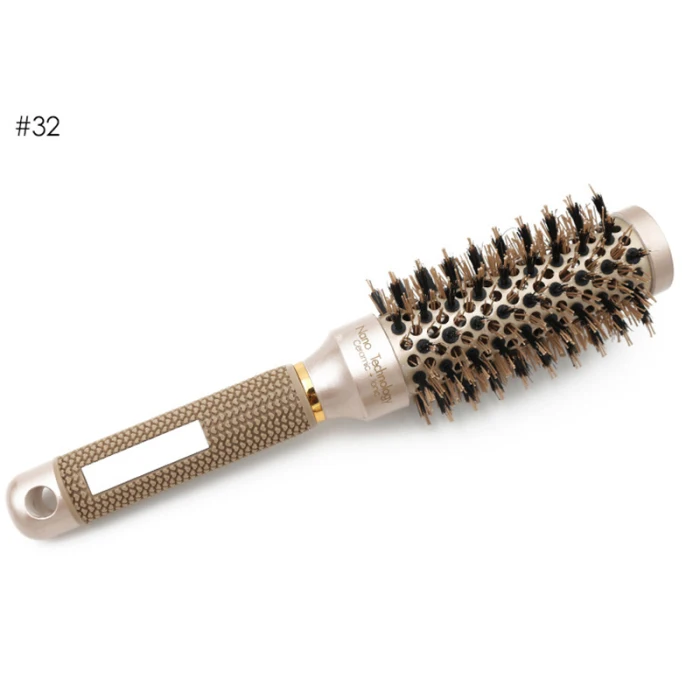 Nano ion boar bristles brush salon comb thermally conductive ceramic ion barrel hair comb comb