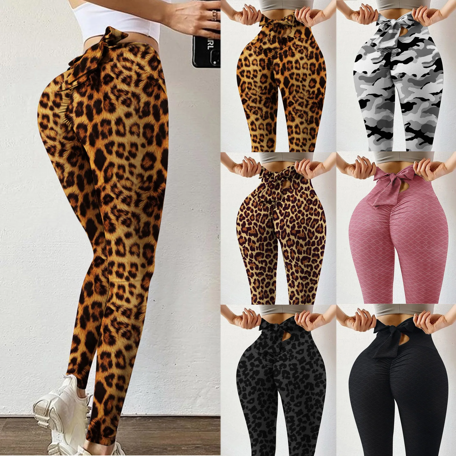 

Women Printed pleated stretch yoga pants Casual high waist friend long Pant Female Plus Size black Fitness Trousers Nightclub
