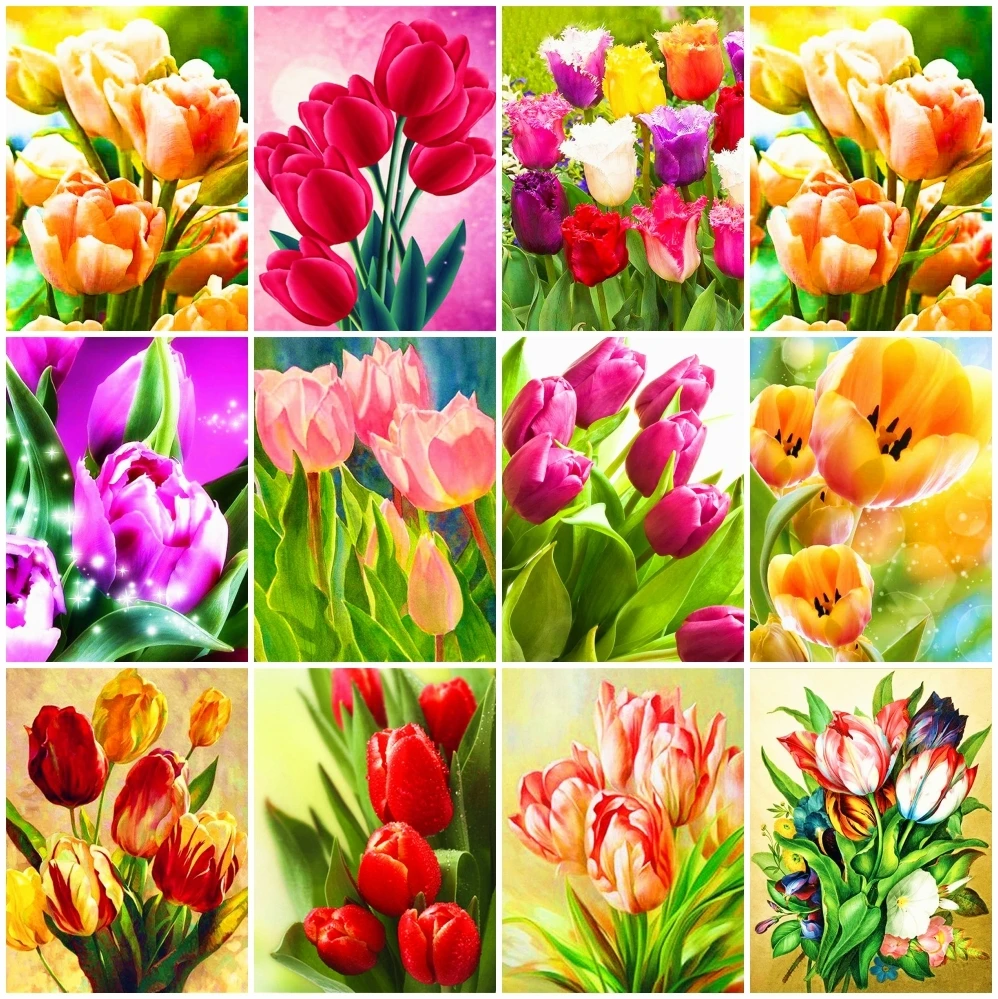 

Full Square Round Drill Diamond Painting Tulip Cross Stitch Kit Handmade Diamond Embroidery Flowers Mosaic Home Decor Handcraft