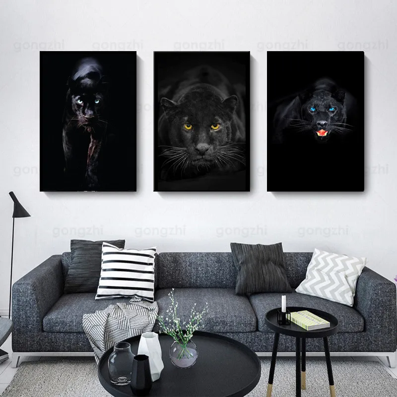 

Modern Animal Wall Art Black Poster Black Panther Print Canvas Painting Home Decoration Living Room Bedroom Prints and Murals