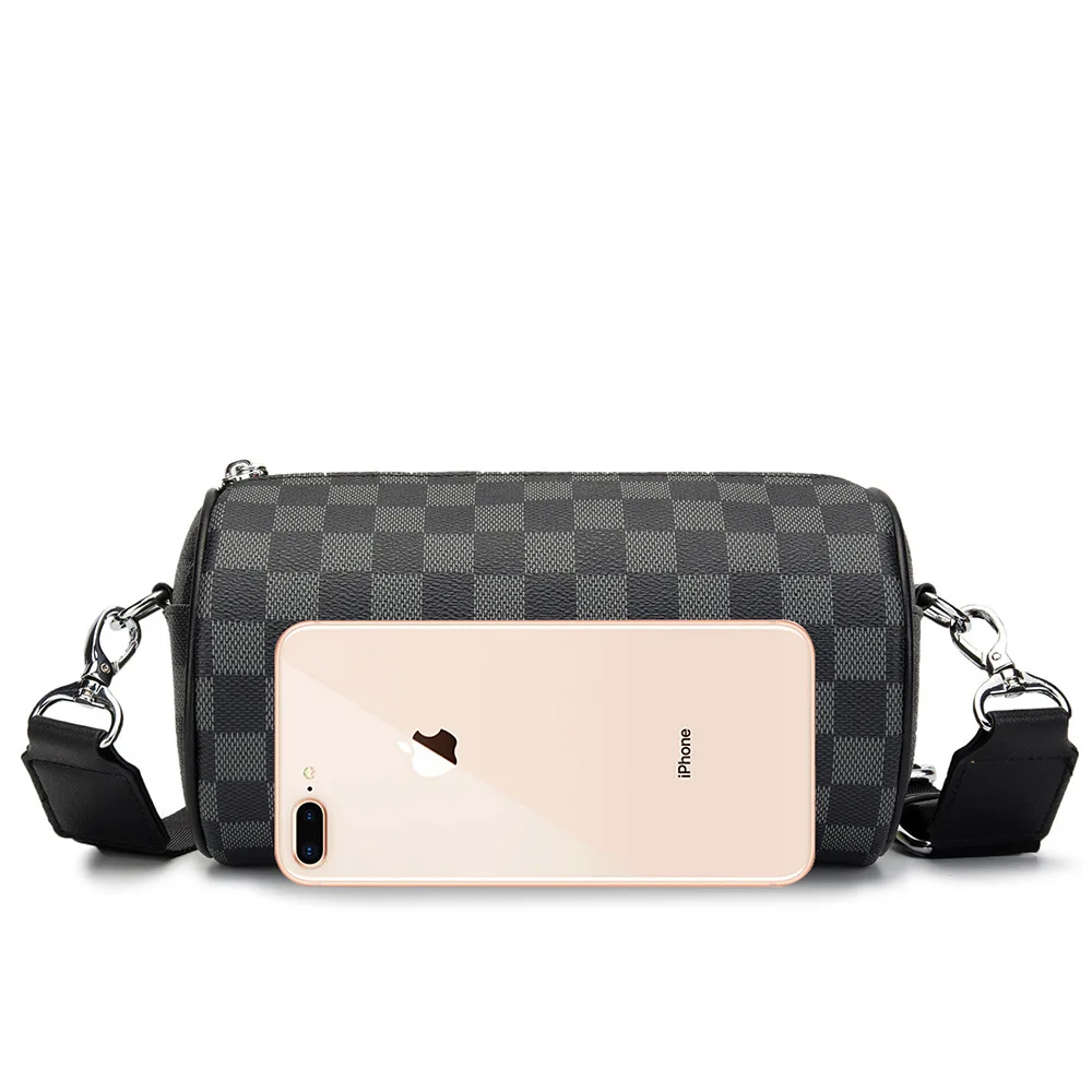 

Casual Mini Crossbody Bags for Men 2021 Plaid Pu Leather Designer Luxury Handbags Men's Sling Shoulder Messenger Bag Sac A Main