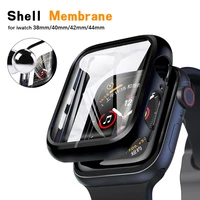 360 full screen protector bumper frame matte hard case for apple watch series 7 6 5 4 3 2 1 cover tempered glass film for iwatch